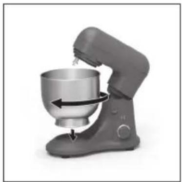 Modern kitchen mixer with rotating handle and directional arrow (no text or symbols)