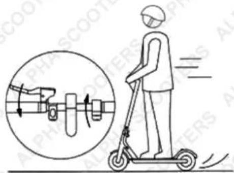 Diagram illustrating scooter safety with a person using a scooter, showing motion and safety instructions
