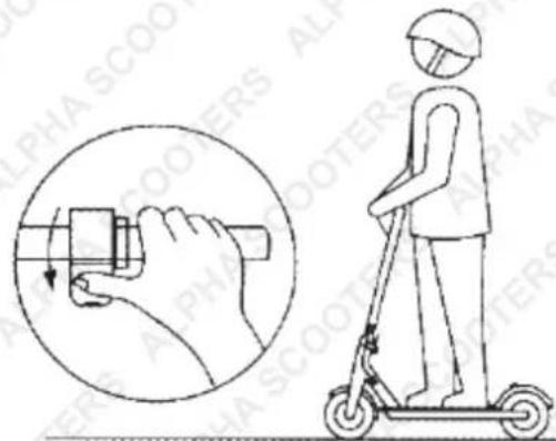 Diagram illustrating hand positioning and scooter usage with labeled icons for ALPHASCOOTERS and PHASCOOTERS