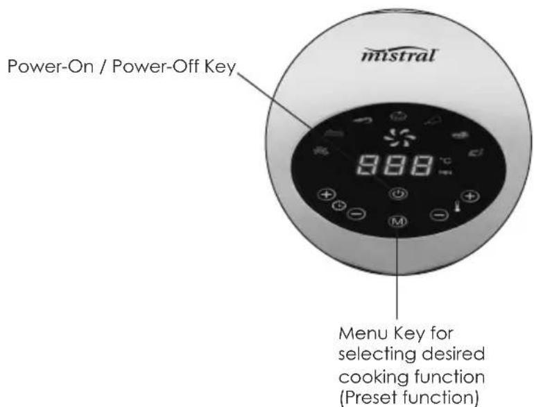 Power-On / Power-Off Key mistral 888 °C Menu Key for selecting desired cooking function (Preset function)
