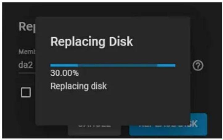 Replacing Disk 30.00% Replacing disk