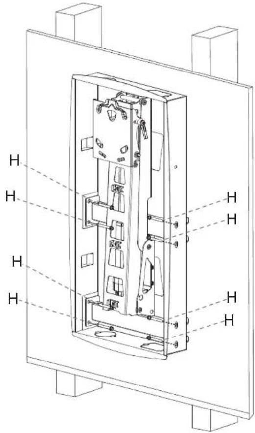 Technical diagram of an electrical enclosure with labeled components marked as 'H'
