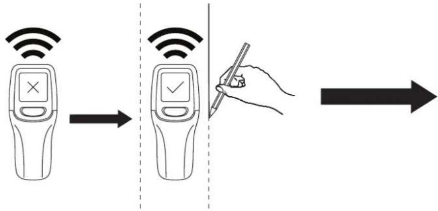 Diagram illustrating wireless signal transmission process with device icons and directional arrow