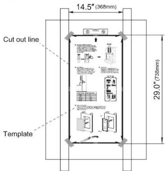 14.5" (368mm) Cut out line 29.0" (738mm) Template