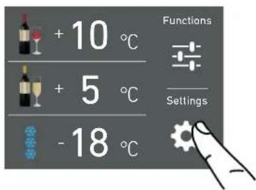 + 10 °C + 5 °C - 18 °C Functions Settings
