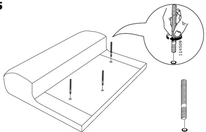 Technical diagram showing a mechanical assembly with a magnified inset of a hand holding a threaded bolt, including detail view and component details.