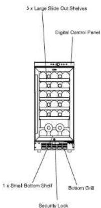 5 x Large Slide Out Shelves Digital Control Panel 1 x Small Bottom Shelf Bottom Grill Security Lock