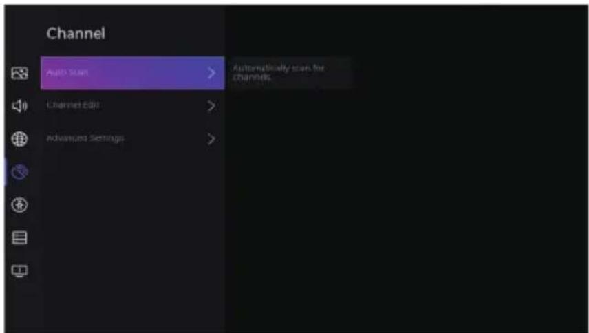 Channel Auto Start > Automatically scans for channels. Channel Edit > Advanced Settings >