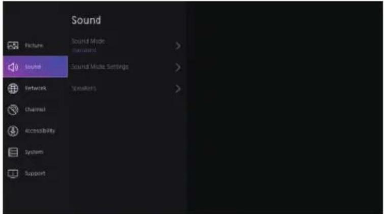 Sound Sound Mode Settings Sound Network Speaker Channel Accessibility System Support