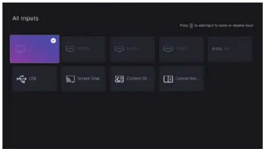All Inputs Press to add input to some or create input USB Screen Shar... Content Sh... Connection...