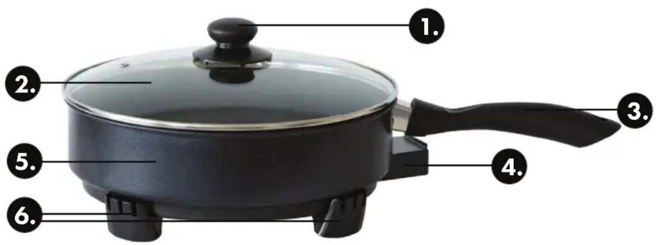 Labeled diagram of a cooking pan with numbered parts for identification