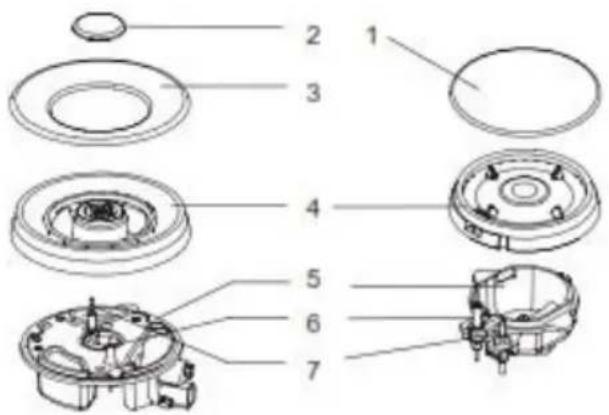 Exploded view diagram of a mechanical assembly with numbered parts for identification