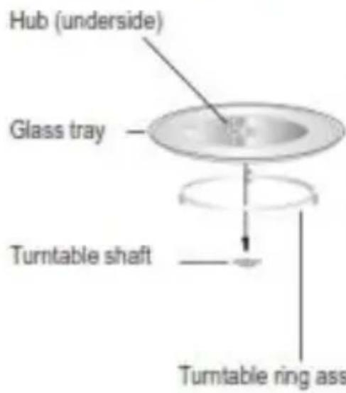 Hub (underside) Glass tray Turntable shaft Turntable ring ass