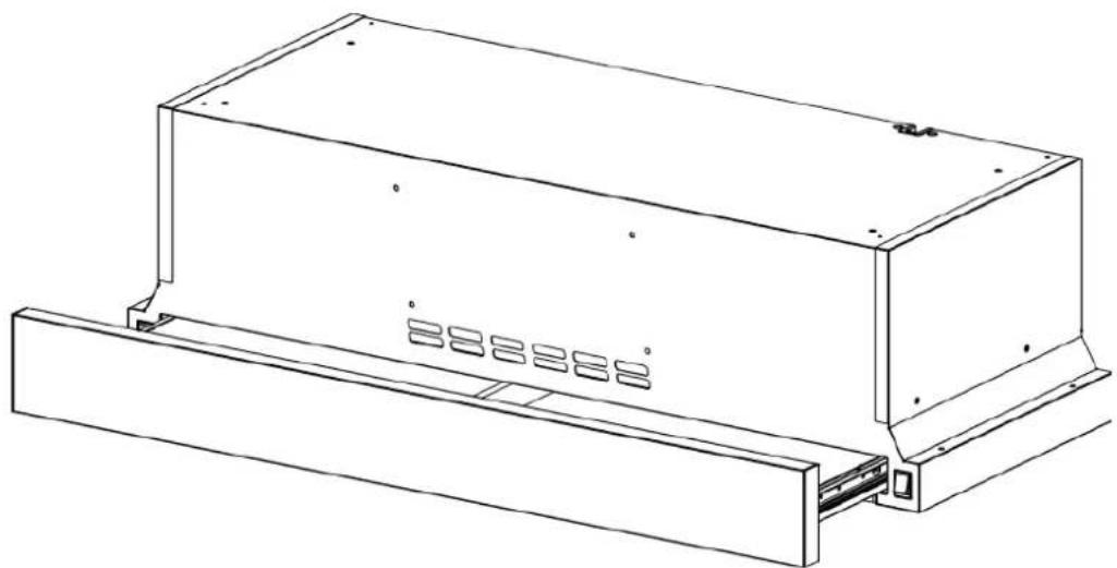 Technical line drawing of a rectangular electronic enclosure with mounting bracket and ventilation slots (no text or symbols)