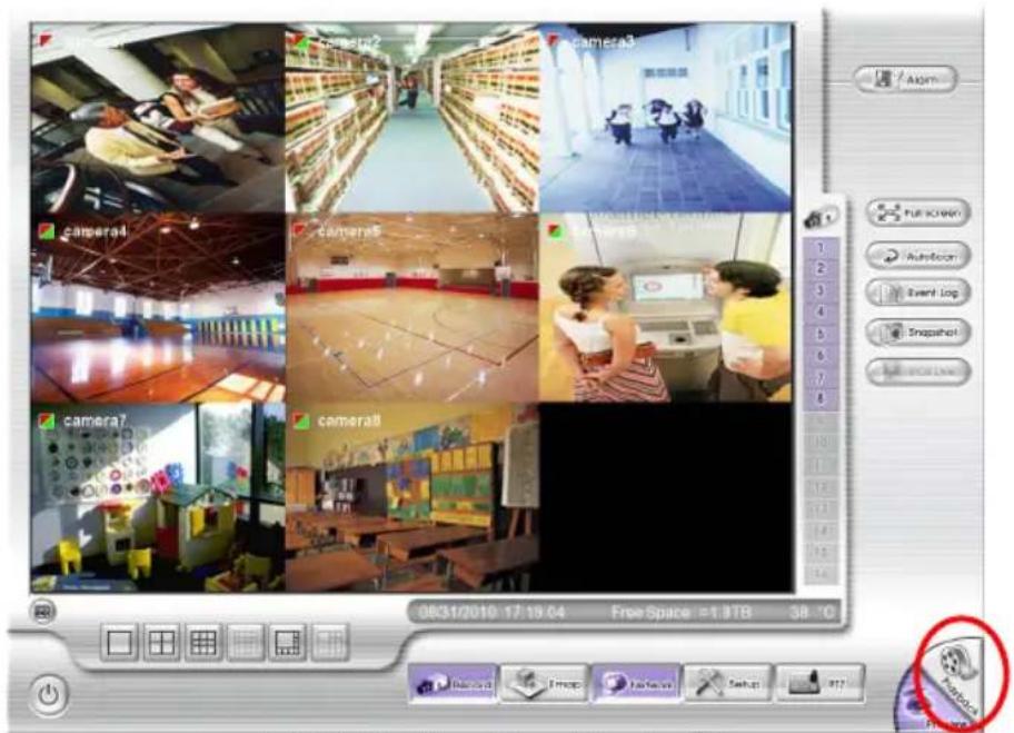 Screenshot of a mobile app interface displaying a grid of camera-related images in a retail or entertainment space, with UI controls and date stamp visible.