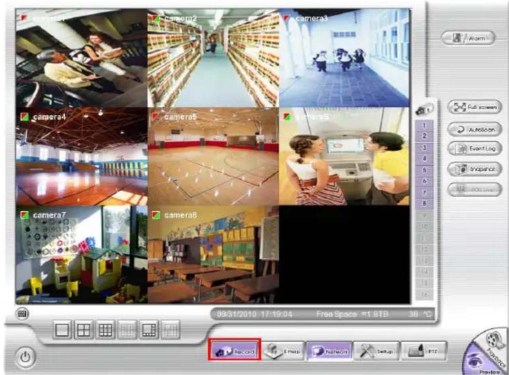 camera1 camera2 camera3 camera4 camera5 camera6 camera7 camera8 09/31/2010 17:19:04 Free Space =1.8TB 3B °C Record Email Network Setup FTZ