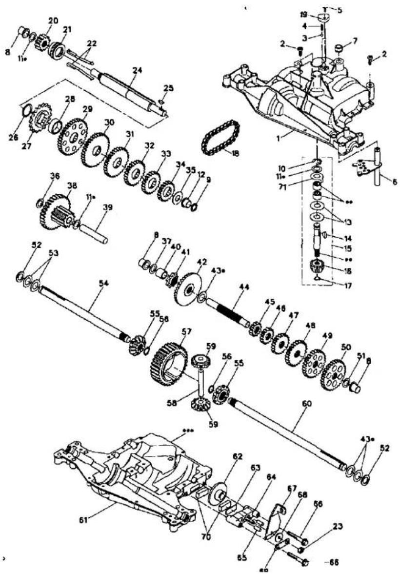 Technical diagram of a mechanical assembly with numbered parts and exploded views, likely from an engineering manual.