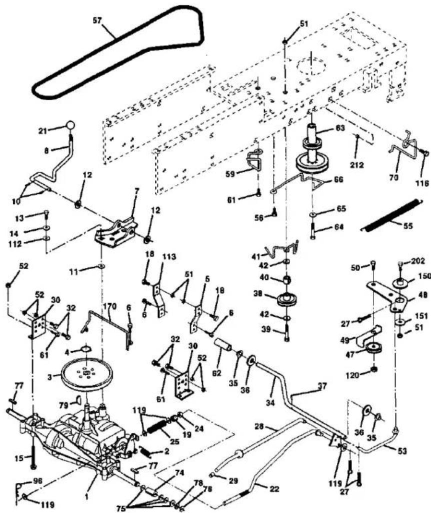Technical diagram of a mechanical assembly with numbered components and labeled parts