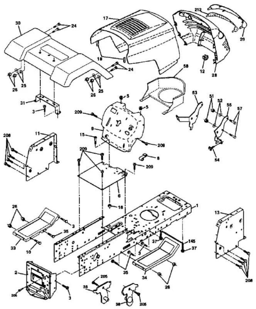 Technical diagram of an automotive body panel with numbered components for identification and assembly reference.