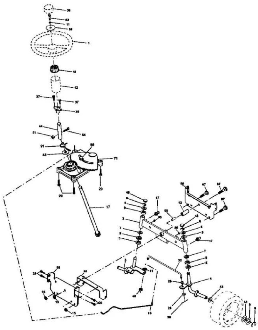 Technical diagram of a mechanical assembly with numbered components and cross-sectional views