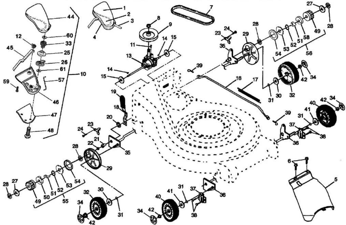 Exploded view diagram of a mechanical assembly with numbered parts and exploded views