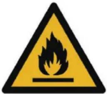 Warning sign depicting a flame symbol in yellow and black, indicating hazard or hazard status.