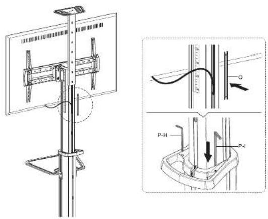 Technical diagram showing a vertical support structure with labeled components and a close-up of the internal structure with force indicators.