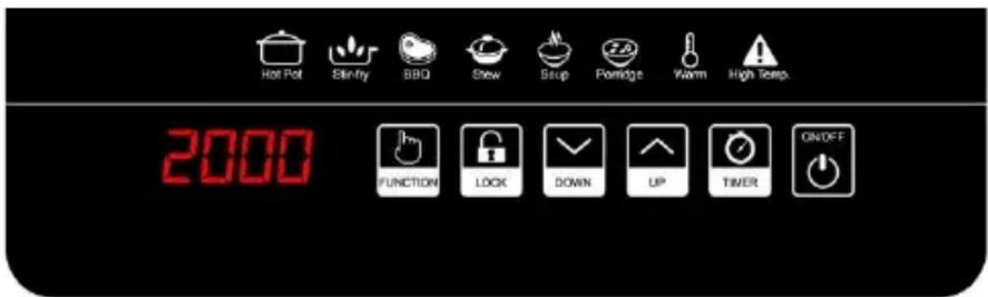 Hot Pot Skin-fry BBQ Shew Soup Portidge Warm High Temp. 2000 FUNCTION LOCK DOWN UP TIMER ON/OFF