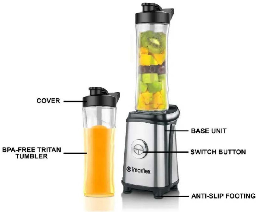 COVER BPA-FREE TRITAN TUMBLER BASE UNIT SWITCH BUTTON IMARFLEX ANTI-SLIP FOOTING