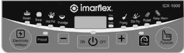 imarflex Steam Soup Hot Pot Ponridge Temp. Watts Frying Stir Fry Roast Keep Warm Electricity Voltage Preset - ON OFF + Timer Function IDX-1600