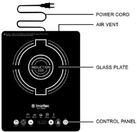 POWER CORD AIR VENT INDUCTION GLASS PLATE imartflex ICL 10005 CONTROL PANEL