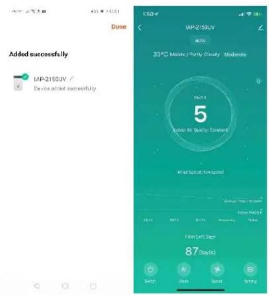 IAP-2150JV Adde successfully IAP-2150JV Device added successfully 33°C Malate / Partially Cloudy Moderate 5 Air Quality Control Wind Speed, low speed Filter Left Day 87 Days(s) Reset Make Reset Reset