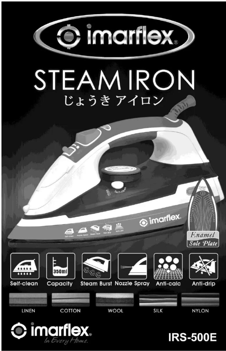 imarflex® STEAM IRON じょうき アイロン imarflex® Self-clean 350ml Capacity Steam Burst Nozzle Spray Anti-calc Anti-drip Enamel Sole Plate LINEN COTTON WOOL SILK NYLON imarflex® In Every Home. IRS-500E