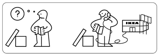 Illustration showing two cartoon figures with question marks and a building labeled 'IKEA', depicting a business or innovation concept.