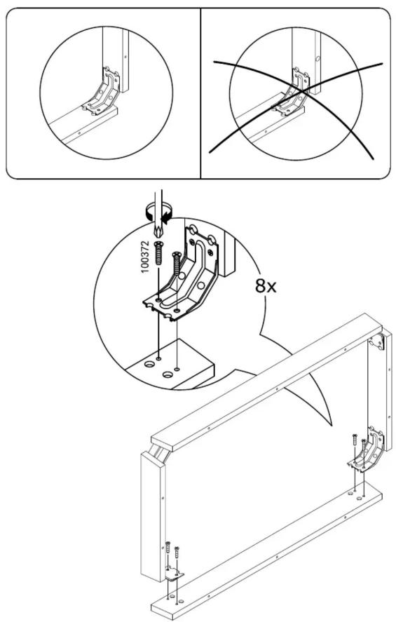 Technical diagram showing mechanical assembly with sectional views and dimension annotations including 100372 and 8x magnification.