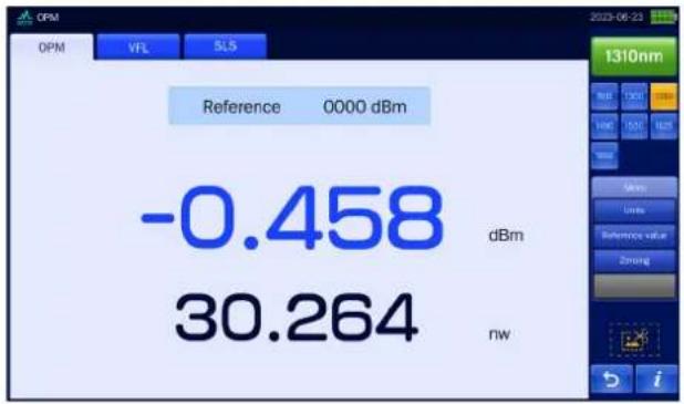 OPM VFL SLS Reference 0000 dBm -0.458 dBm 30.264 nw 1310nm