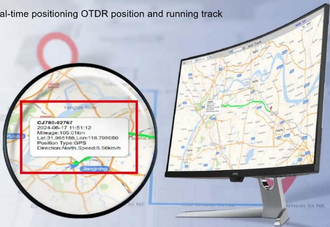 real-time positioning OTDR position and running track CJ780-92767 2024-06-17 11:51:12 Mileage:105.01km Lat:31.965156,Lon:118.798050 Position Type:GPS Direction:North,Speed:5.56km/h