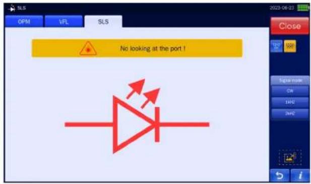 SLS OPM VFL SLS No looking at the port ! Close 100 500 Symbol mode ON LPG JWPC 5 i
