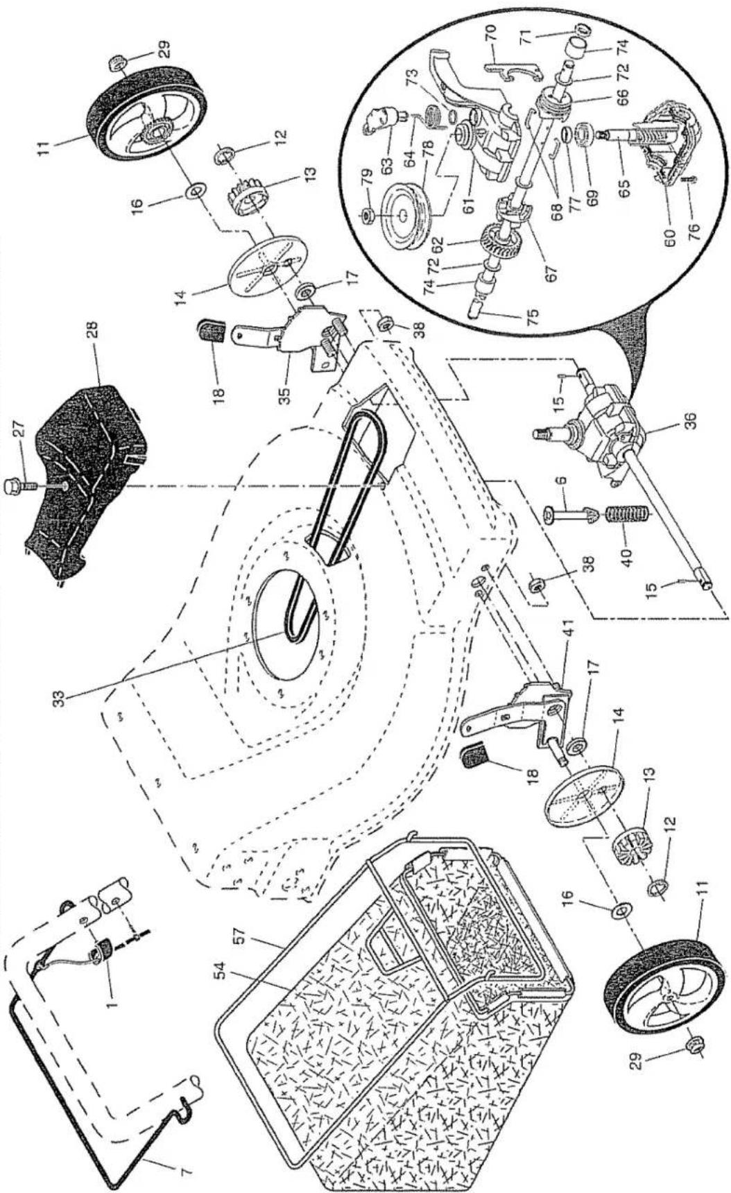 Exploded view diagram of a vehicle's internal components with numbered parts and detailed assembly details