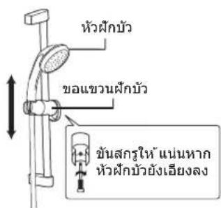 หัวฝักบัว ขอแขวนฝักบัว ขันสกรูให้ แน่นหาก หัวฝักบัวยังเอียงลง