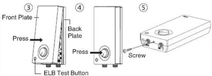 Front Plate Press ELB Test Button Back Plate Press ③ ④ ⑤ Screw