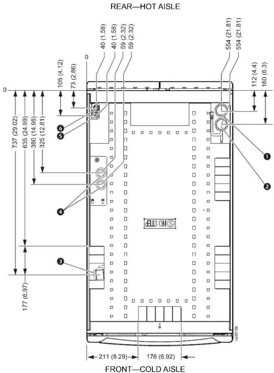 REAR—HOT AISLE 737 (29.02) 635 (24.99) 380 (14.98) 325 (12.81) 105 (4.12) 73 (2.86) 0 40 (1.58) 40 (1.58) 59 (2.32) 59 (2.32) 554 (21.81) 554 (21.81) 112 (4.4) 160 (6.3) 177 (6.97) 3 4 ELSON 211 (8.29) 176 (6.92) FRONT—COLD AISLE na3616b