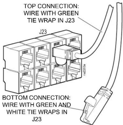 TOP CONNECTION: WIRE WITH GREEN TIE WRAP IN J23 J23 BOTTOM CONNECTION: WIRE WITH GREEN AND WHITE TIE WRAPS IN J23