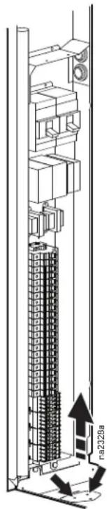 Technical diagram showing a vertical assembly with labeled components and directional arrows indicating movement or force.