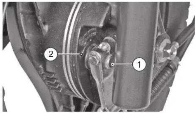 Technical diagram of a vehicle brake system with labeled components 1 and 2