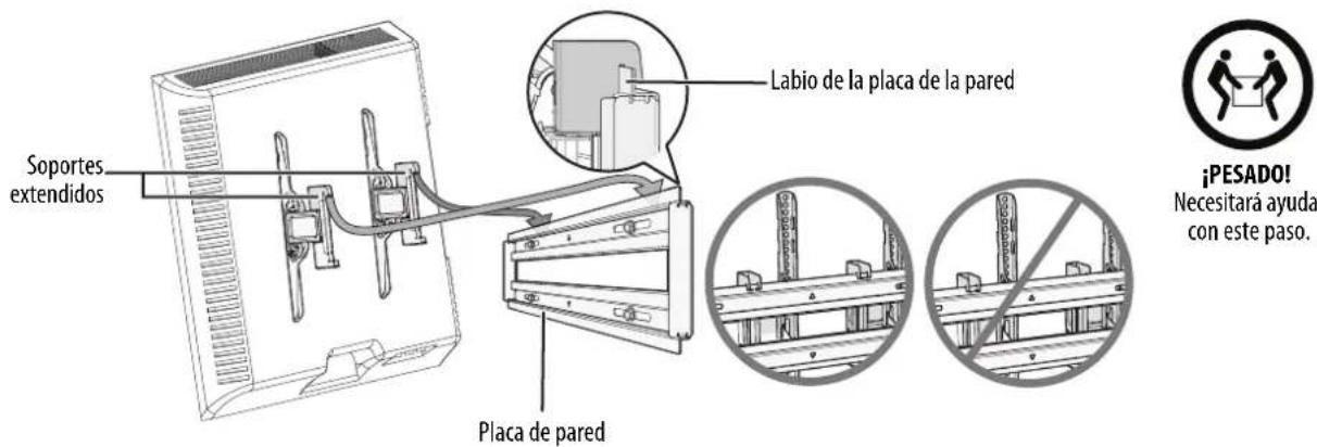 Soportes extendidos Labio de la placa de la pared Placa de pared ¡PESADO! Necesitará ayuda con este paso.