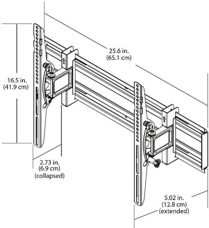 16.5 in. (41.9 cm) 2.73 in. (6.9 cm) (collapsed) 25.6 in. (65.1 cm) 5.02 in. (12.8 cm) (extended)