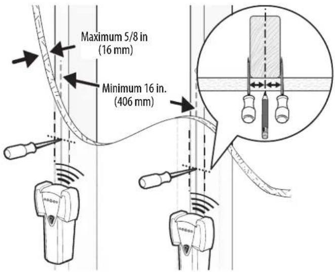 Maximum 5/8 in (16 mm) Minimum 16 in. (406 mm)