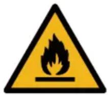 Warning sign depicting a flame symbol in yellow and black on a white background