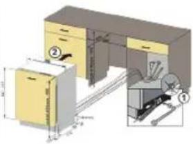 Technical diagram of a cabinet assembly with labeled components and dimensions